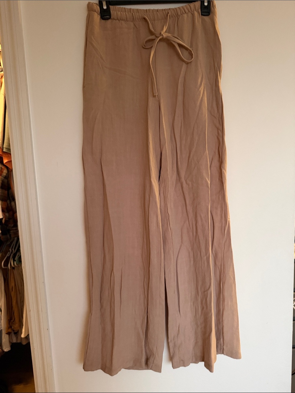 Tan/khaki colored Wide Leg Drawstring Pants